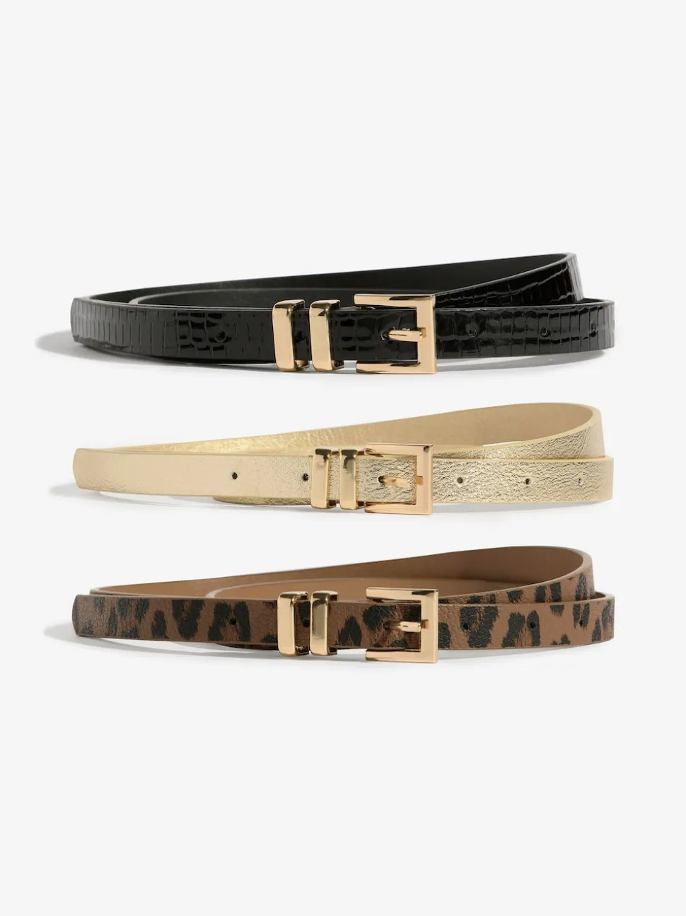 Or, léopard et noir - Lot de 3 ceintures skinny Lipsy
