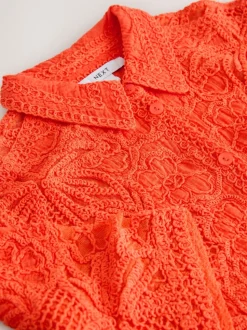 Orange - Chemise à manches courtes au crochet