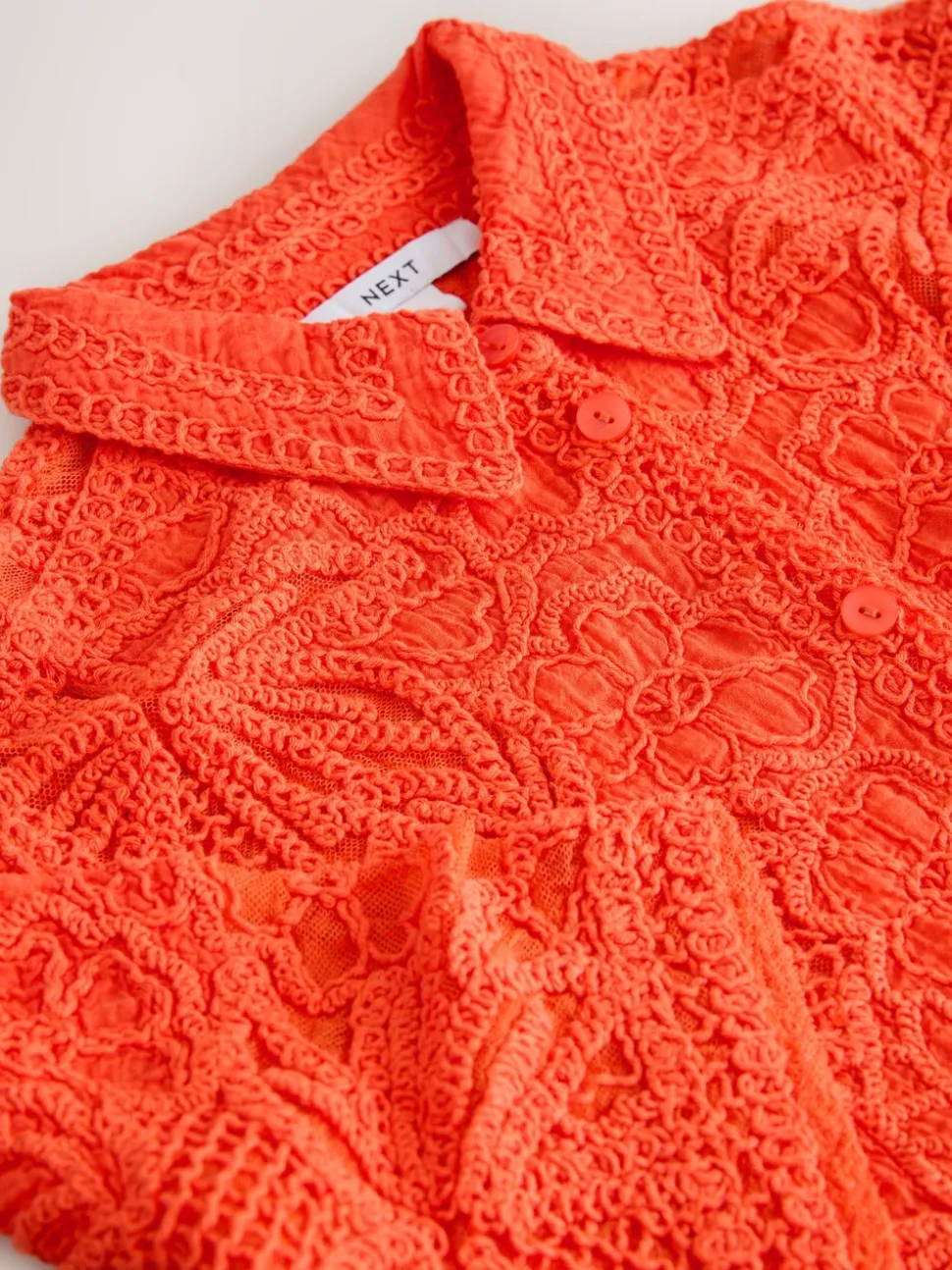 Orange - Chemise à manches courtes au crochet