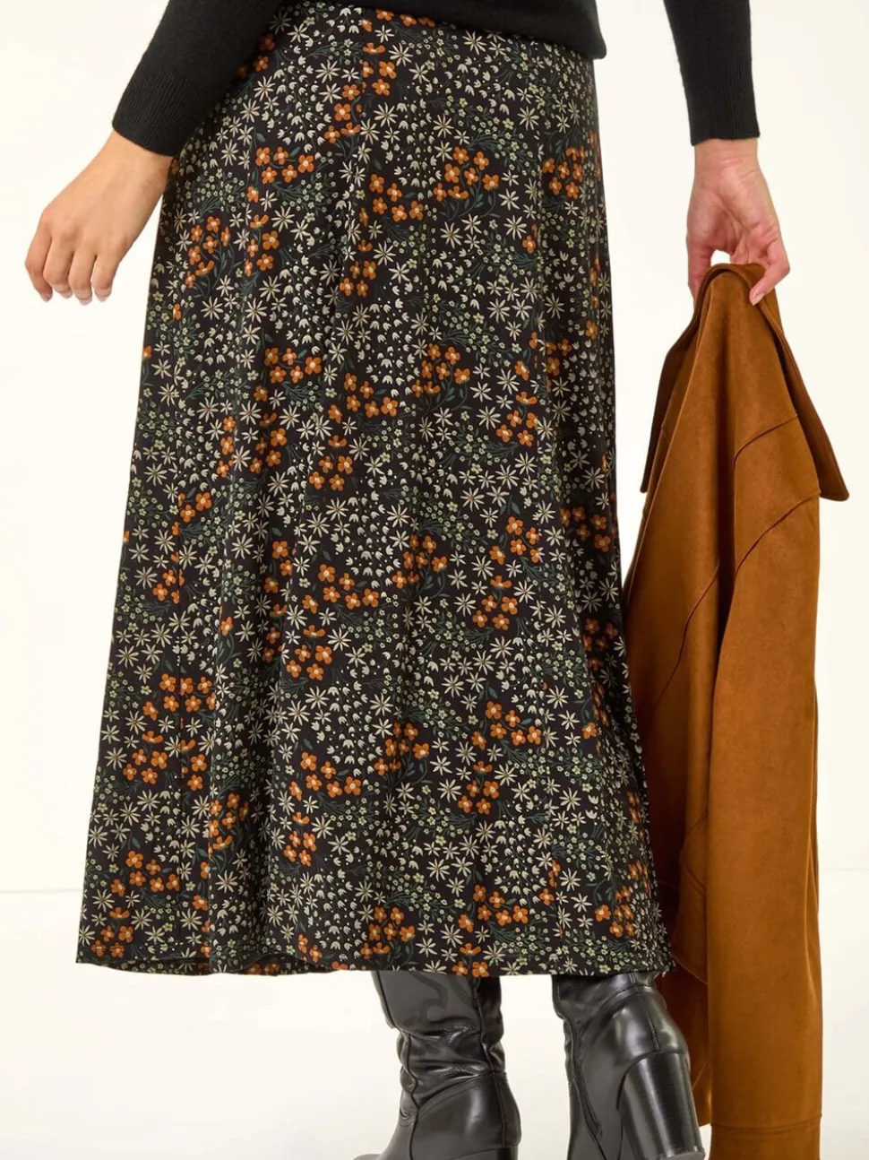 Orange - Jupes mi-longues Roman Ditsy Fleuri Imprimé extensibles