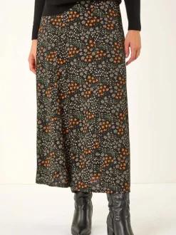 Orange - Jupes mi-longues Roman Ditsy Fleuri Imprimé extensibles