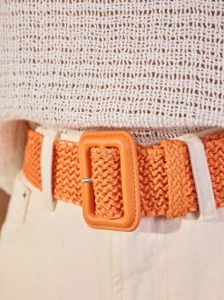 Orange - Large ceinture effet raphia