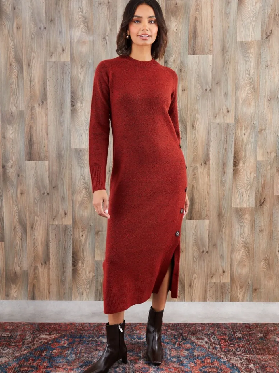 Orange - Robe longue Threadbare en maille à boutons latéraux
