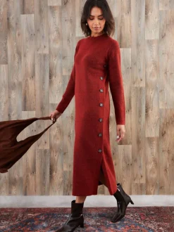 Orange - Robe longue Threadbare en maille à boutons latéraux