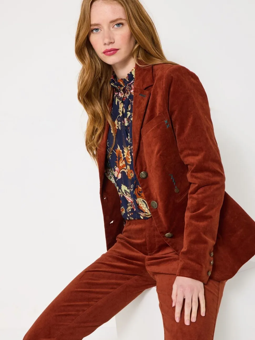 Orange - Veste Joe Browns en velours à détails surpiqués