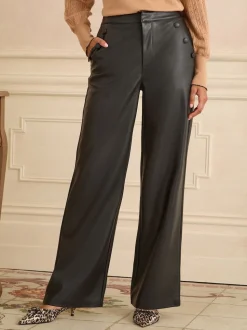 Pantalon large en similicuir Love & Roses à boutons