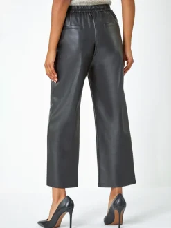 Pantalon Roman Imitation Cuir Large Raccourci