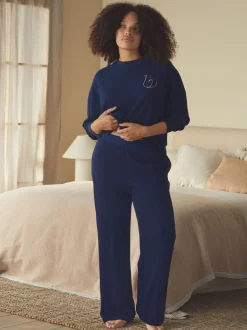 Pantalons Amples B by Ted Baker bleu marine effet froissé texturé