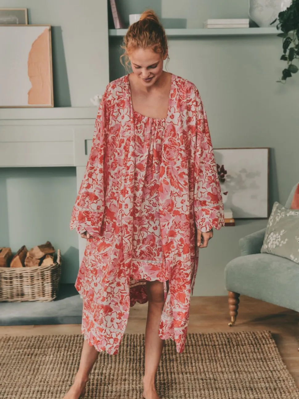 Peignoir Laura Ashley en coton festonné