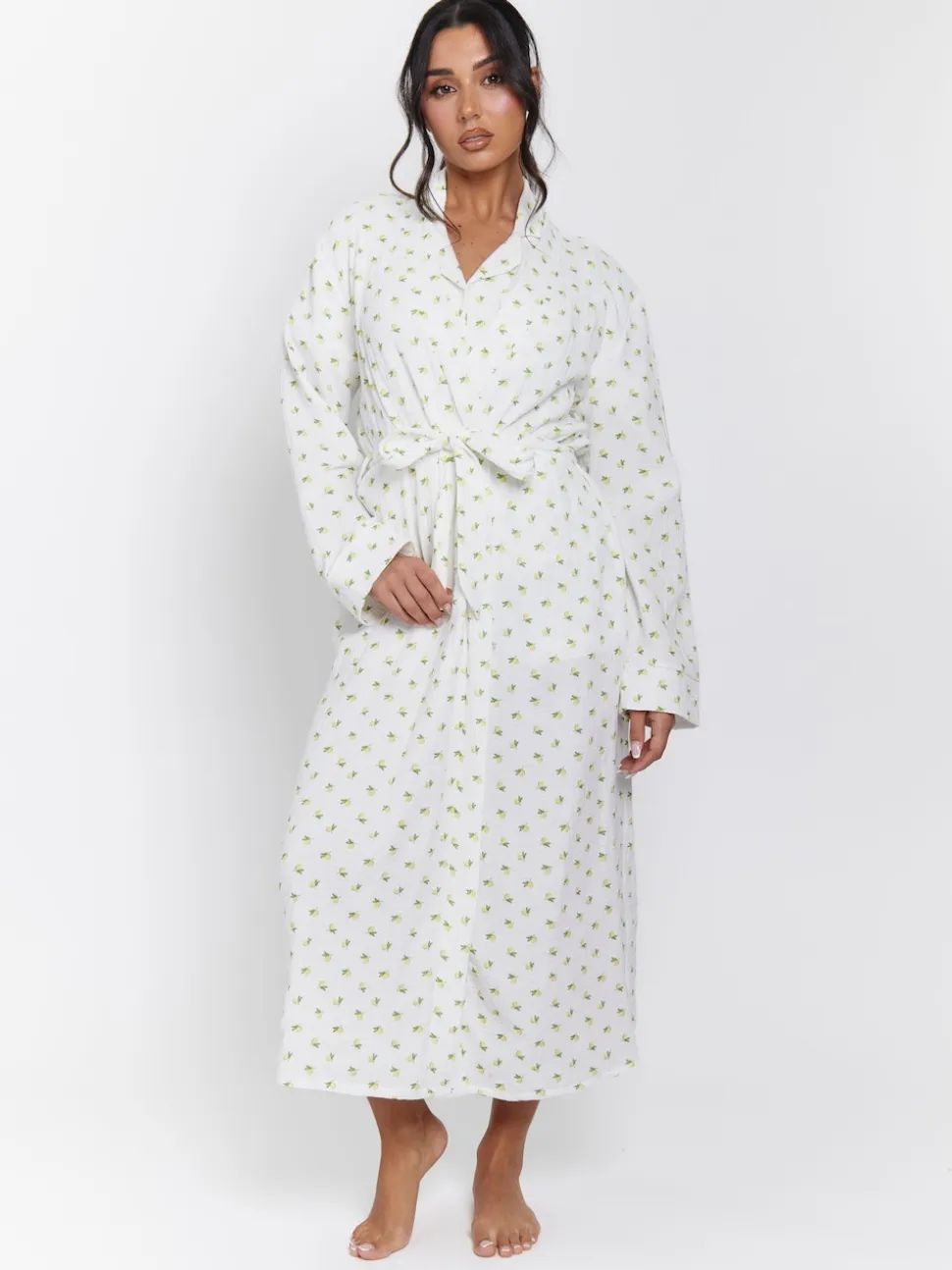 Peignoir Loungeable gaufré 100% coton imprimé citron