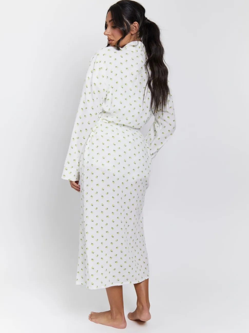 Peignoir Loungeable gaufré 100% coton imprimé citron