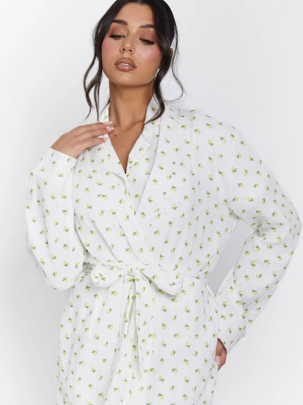 Peignoir Loungeable gaufré 100% coton imprimé citron
