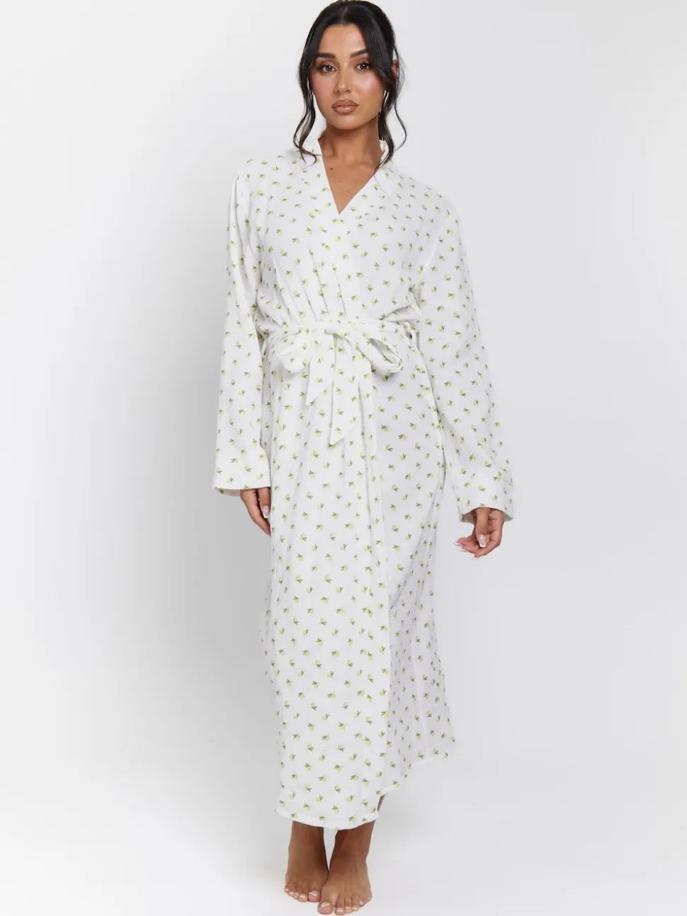 Peignoir Loungeable gaufré 100% coton imprimé citron