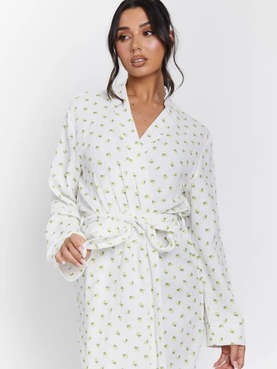 Peignoir Loungeable gaufré 100% coton imprimé citron
