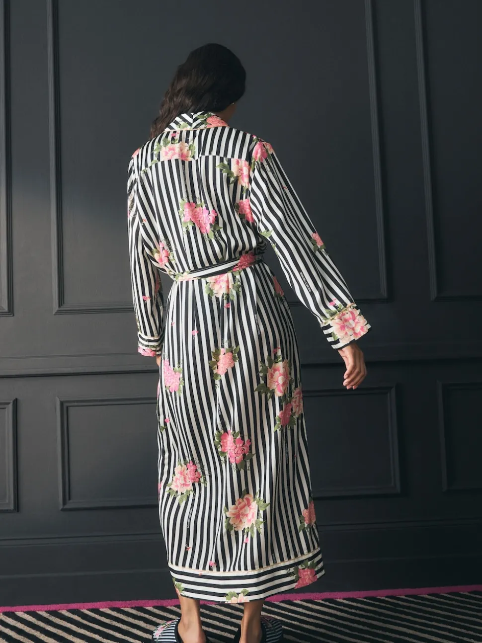 Peignoir Rockett St George en satin à rayures florales