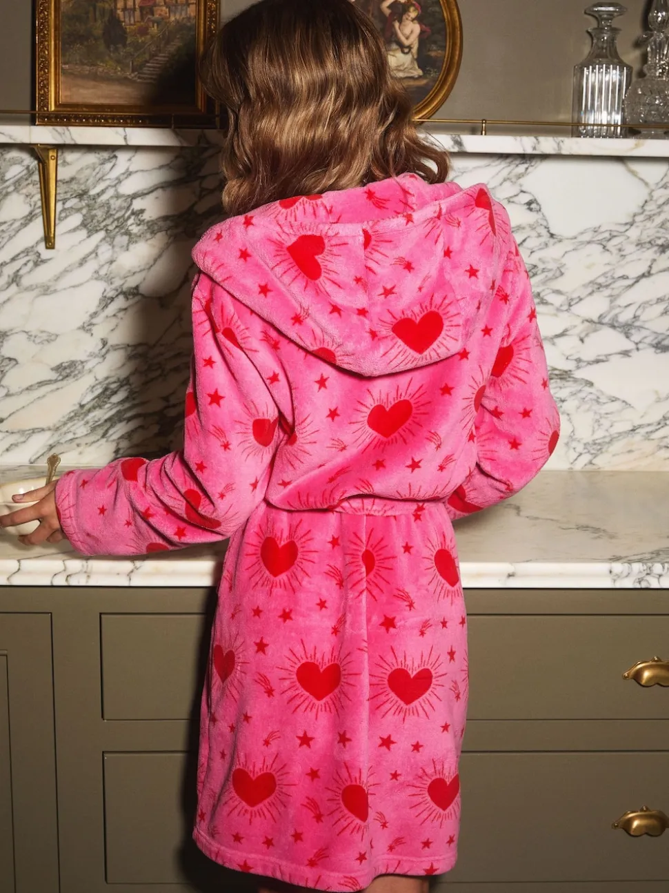 Peignoir Urban Threads Urban Threads en polaire rose cœur et étoile