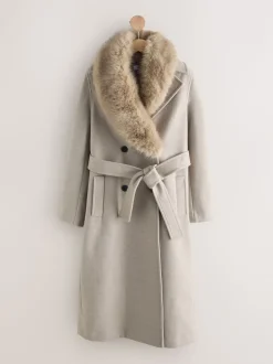 Pierre - Manteau ceinturé avec col amovible en fausse fourrure
