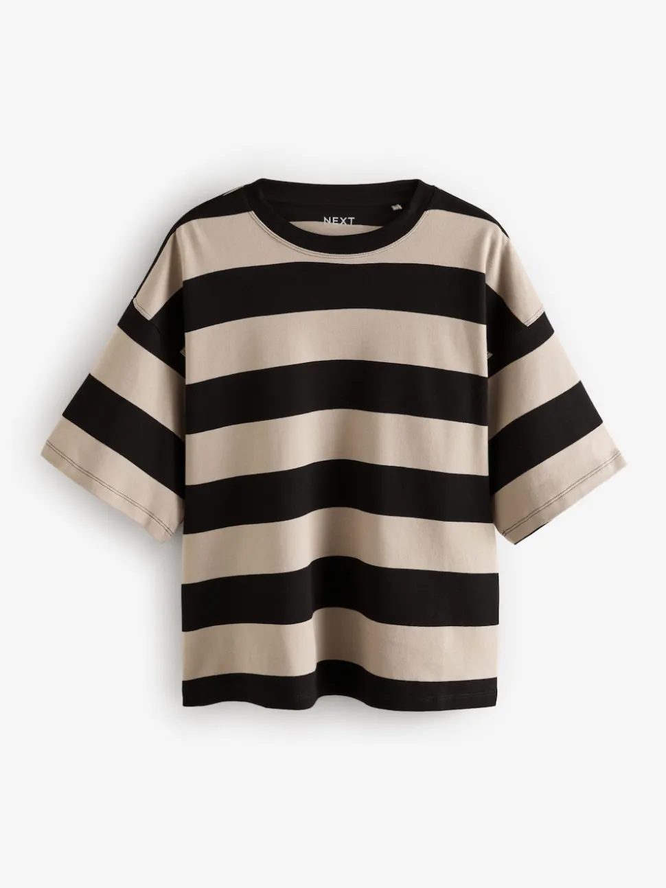 Pierre Neutre Rayure - T-shirt oversize décontracté boxy épais à col ras du cou