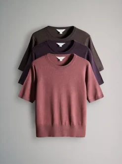 Plum/rose foncé/Marron - T-shirts The Set en maille fine