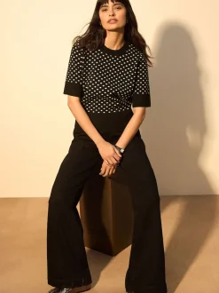 Point noir de Polka - Haut super doux en maille à manches courtes