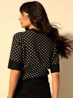 Point noir de Polka - Haut super doux en maille à manches courtes
