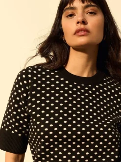 Point noir de Polka - Haut super doux en maille à manches courtes