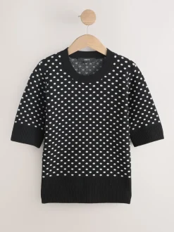 Point noir de Polka - Haut super doux en maille à manches courtes
