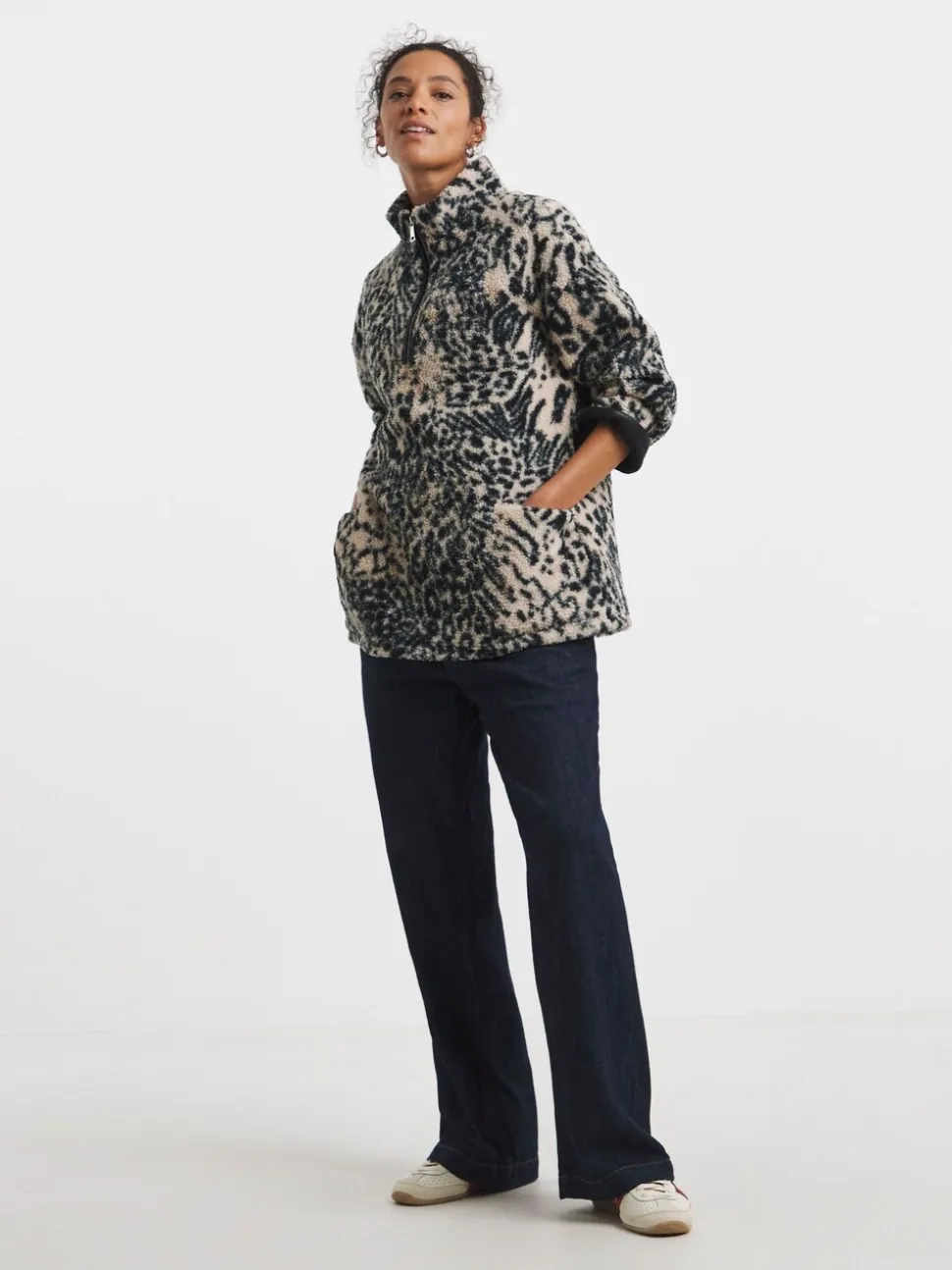 Polaire JD Williams imprimée longue à col zippé Borg