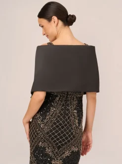 Poncho Adrianna Papell Mikado noir orné