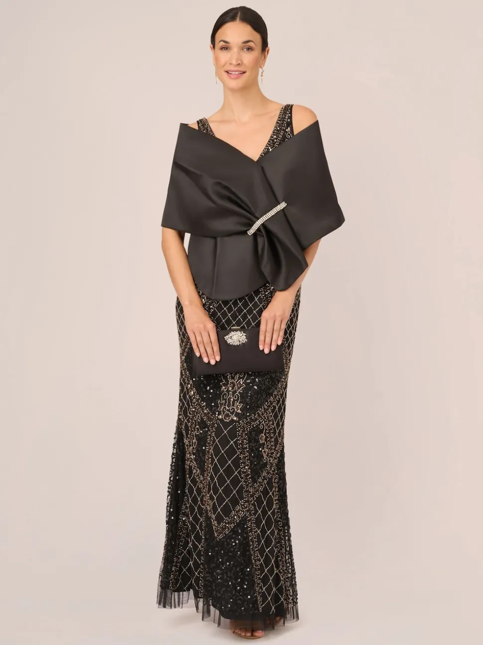 Poncho Adrianna Papell Mikado noir orné