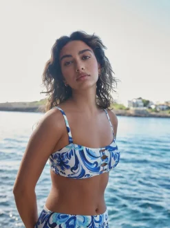 Porcelaine blanc/bleu - Haut de bikini bandeau sans armatures