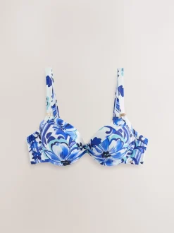 Porcelaine blanc/bleu - Haut de bikini rembourré à armatures gainant