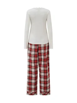 Pour Moi Ensemble pyjama Henley côtelé bordé de dentelle et pantalon à carreaux