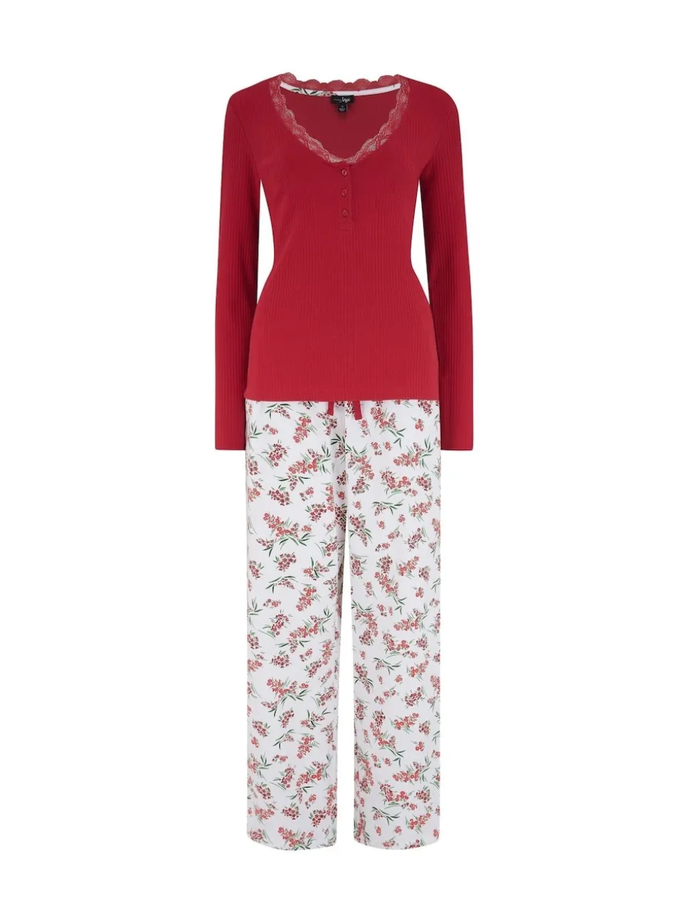 Pour Moi Ensemble pyjama Henley côtelé bordé de dentelle et pyjama en coton brossé