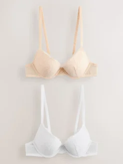 Praliné Nude & Blanc - Lot de 2 soutiens-gorge push-up pigeonnants en dentelle