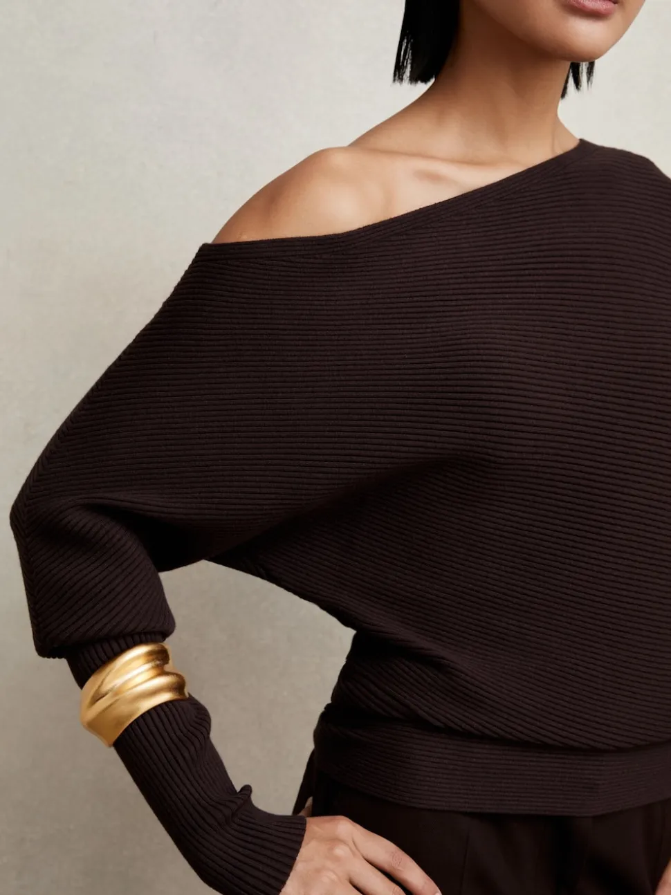 prune - Reiss - Lorna - Pull en maille drapée asymétrique