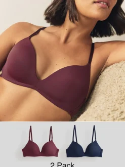 Prune violet/bleu marine - Lot de 2 soutiens-gorge lissants sans armatures A-E push-up rembourrés