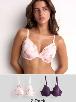 Prune violet/imprimé floral - Lot de 2 Soutiens-gorge A-E Smoothing Ultimate Comfort