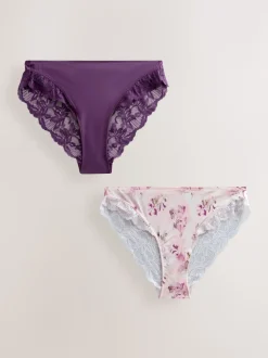 Prune violet/imprimé floral - Lot de 2 culottes échancrées