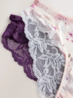 Prune violet/imprimé floral - Lot de 2 culottes échancrées