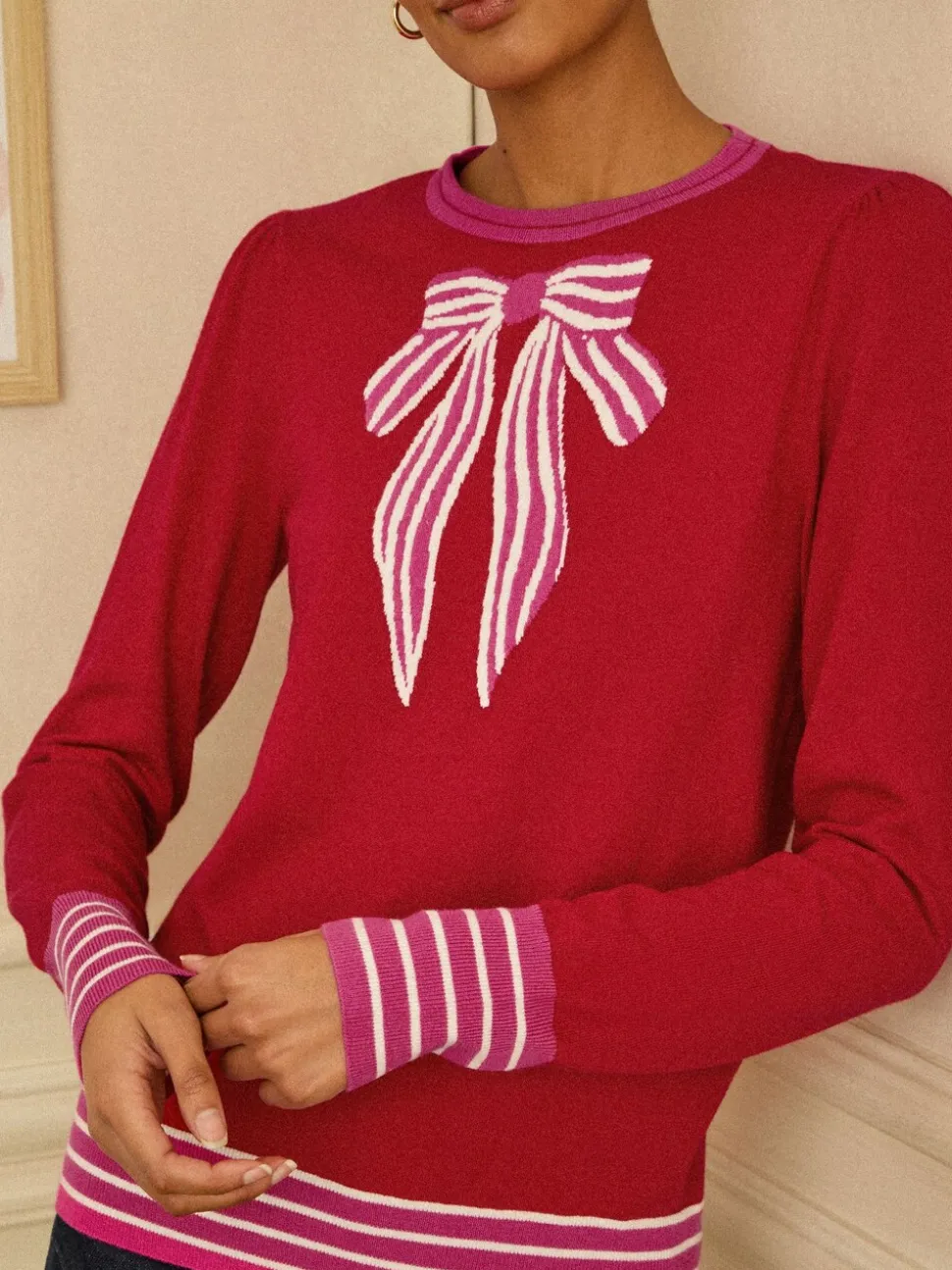 Pull Love & Roses en maille à col nœud