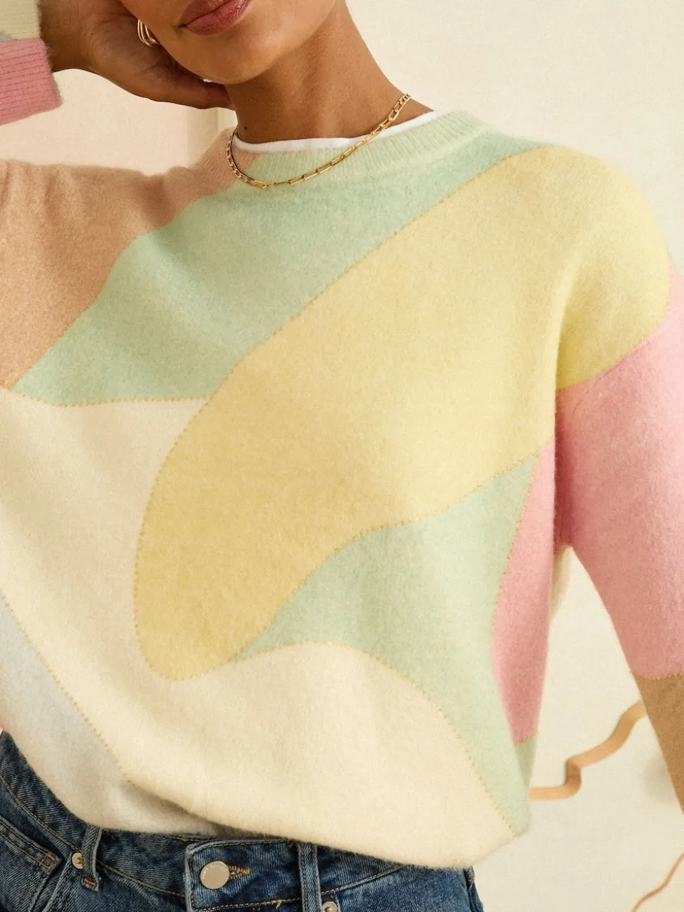 Pull Love & Roses en maille imprimé douillet