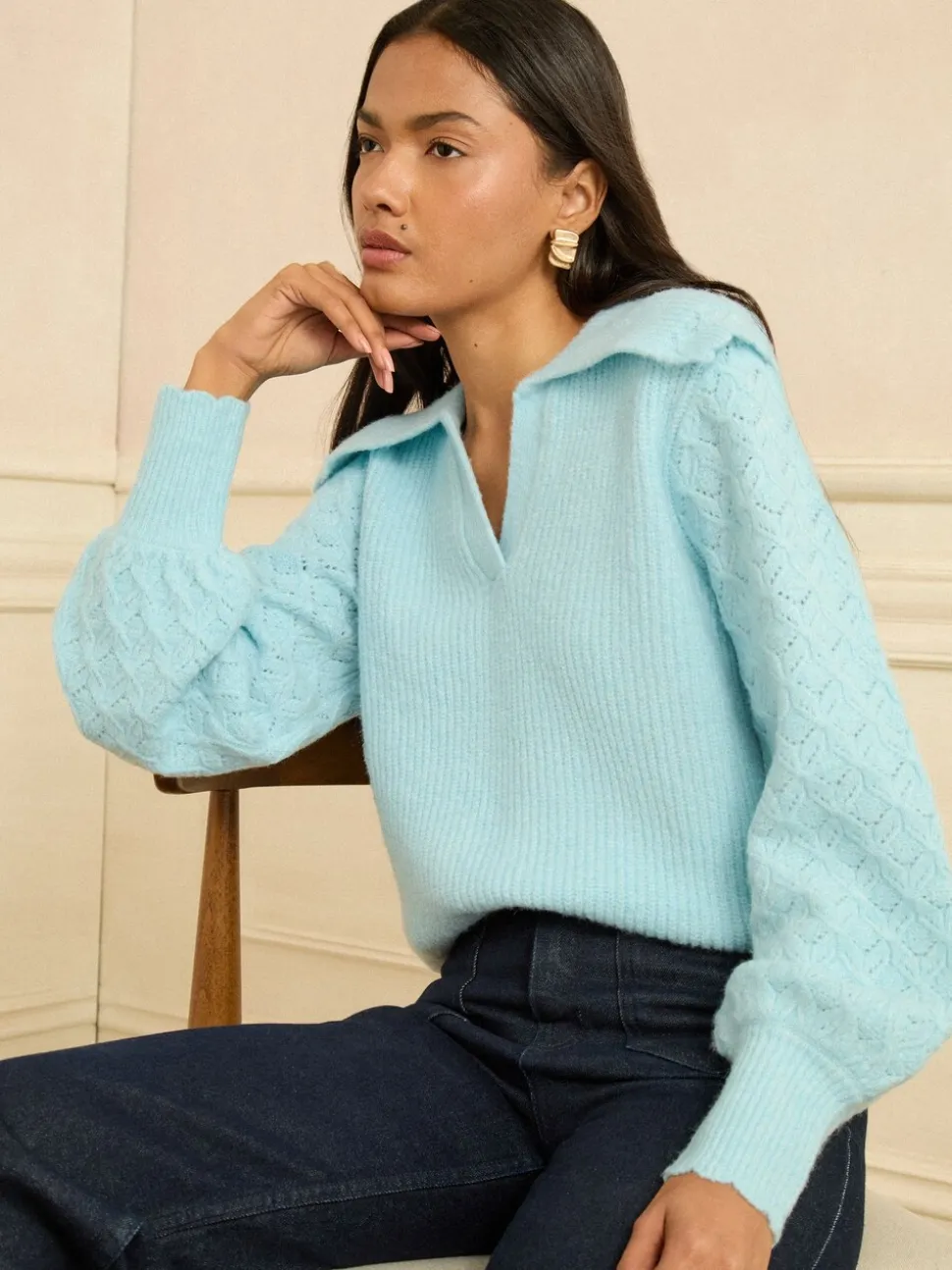 Pull Love & Roses en maille à col