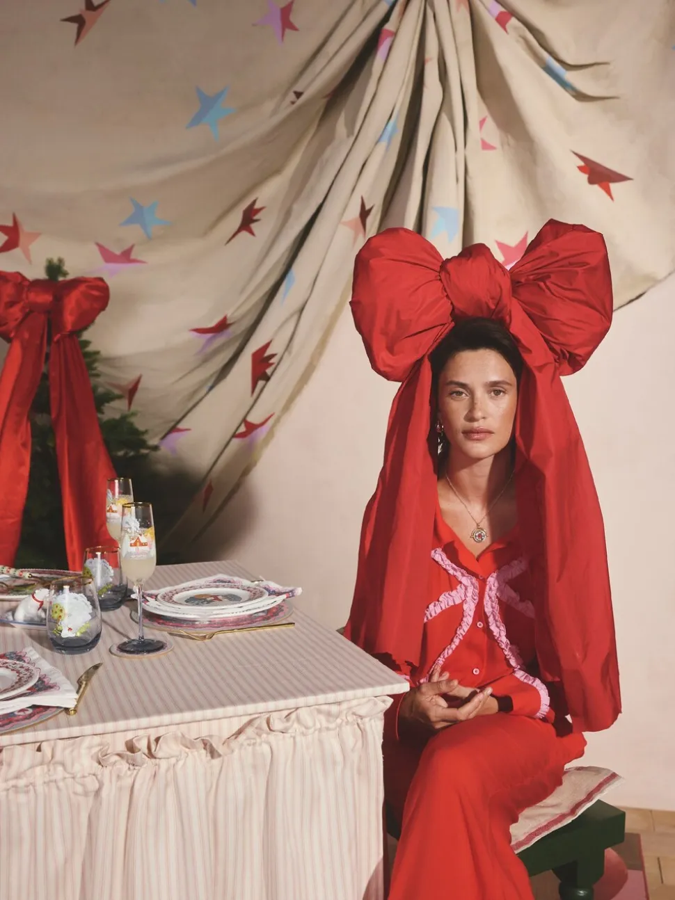 Pyjama Cath Kidston en viscose tissé à nœud festif