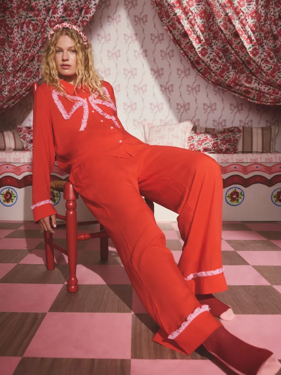Pyjama Cath Kidston en viscose tissé à nœud festif