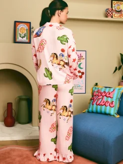 Pyjama Eleanor Bowmer Howdy rose pâle boutonné en viscose