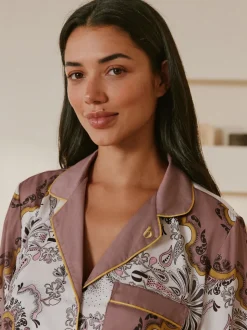 Pyjamas B by Ted Baker marron vison en satin imprimé écharpe boutonnés