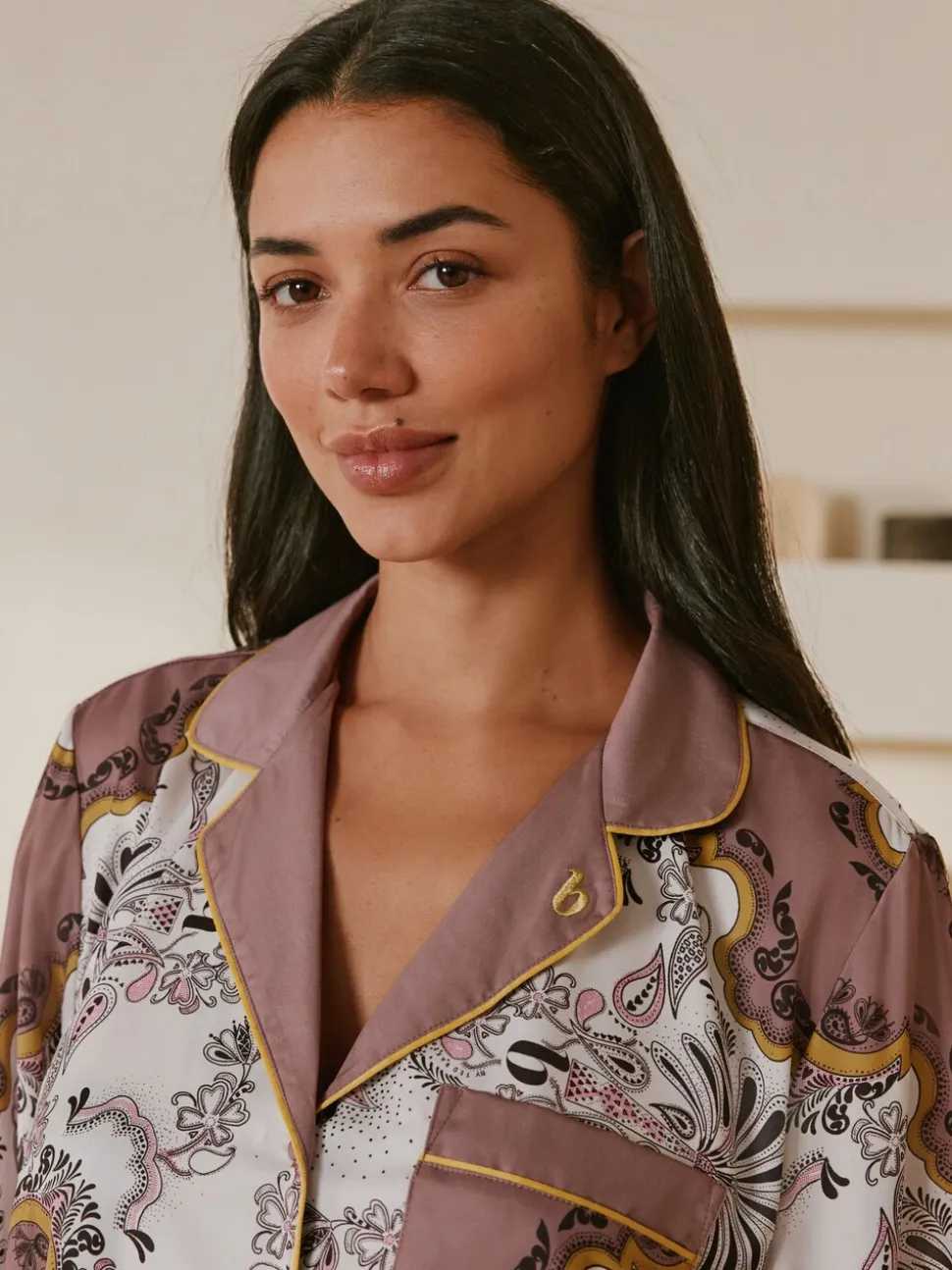 Pyjamas B by Ted Baker marron vison en satin imprimé écharpe boutonnés