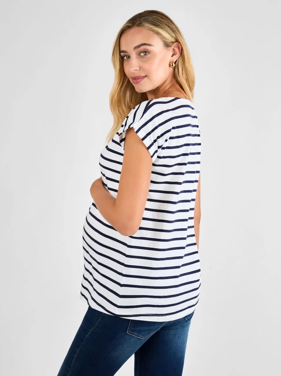Rayé bleu marine Blanc - T-shirt de maternité JoJo Maman bébé Boyfriend coton