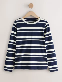 Rayé bleu marine/blanc - T-shirt à manches longues de cou d'équipage